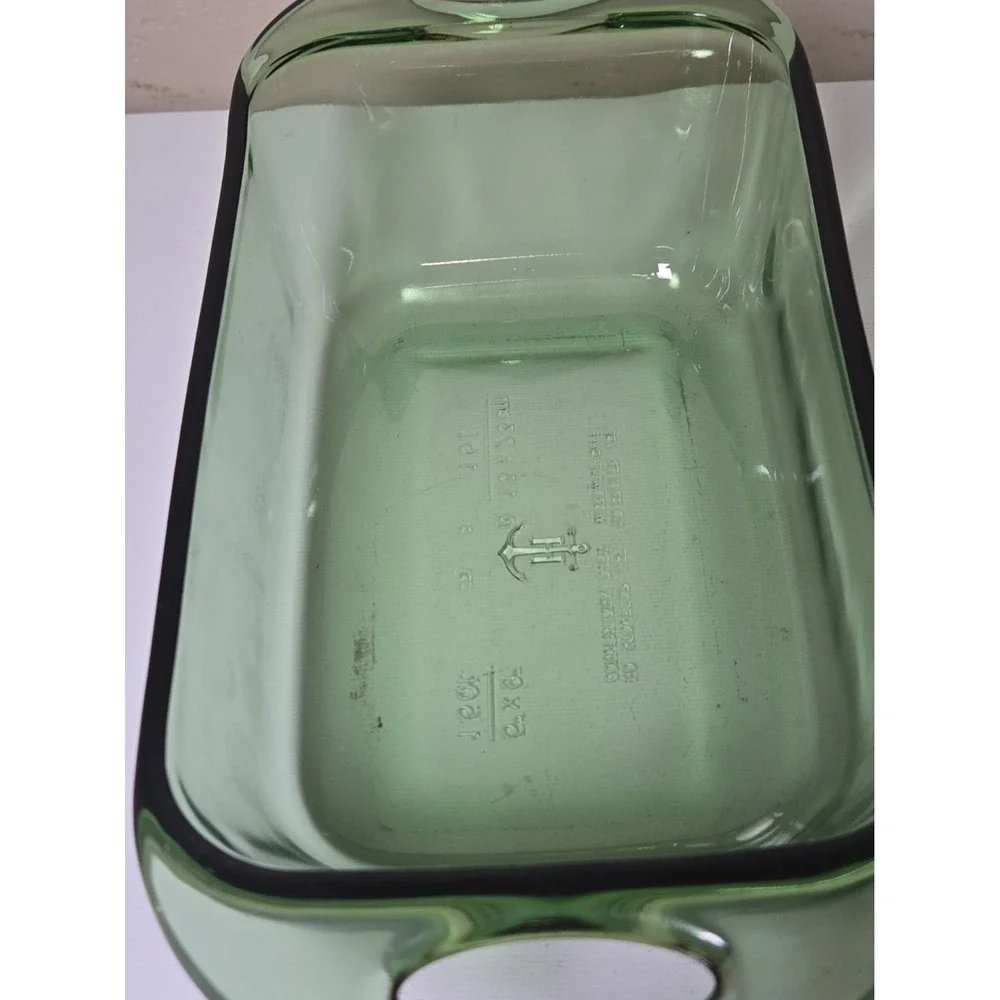 VTG Fire King Green Glass Baking Dish 6x9 Anchor Hocking Ovenware Casserole USA